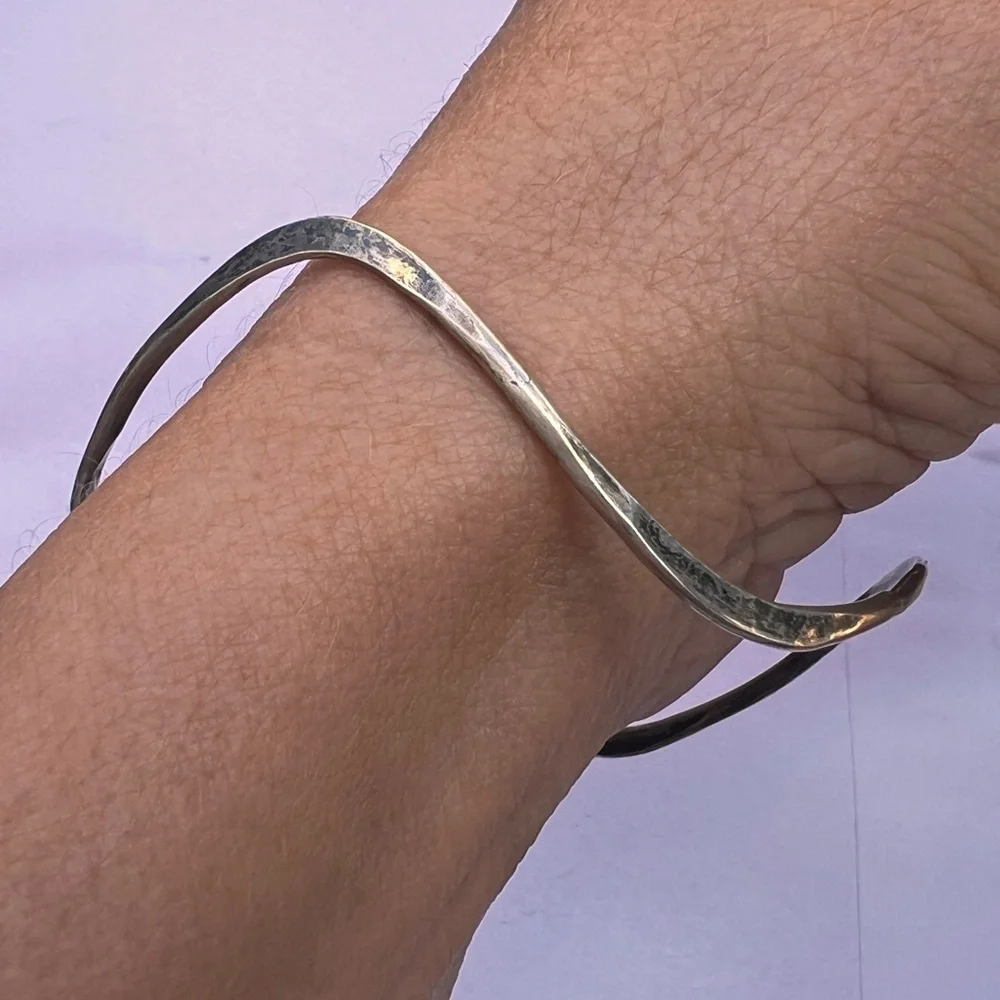 Vintage Marked 925 Sterling Wave Design Bangle Wavy Bracelet 8g